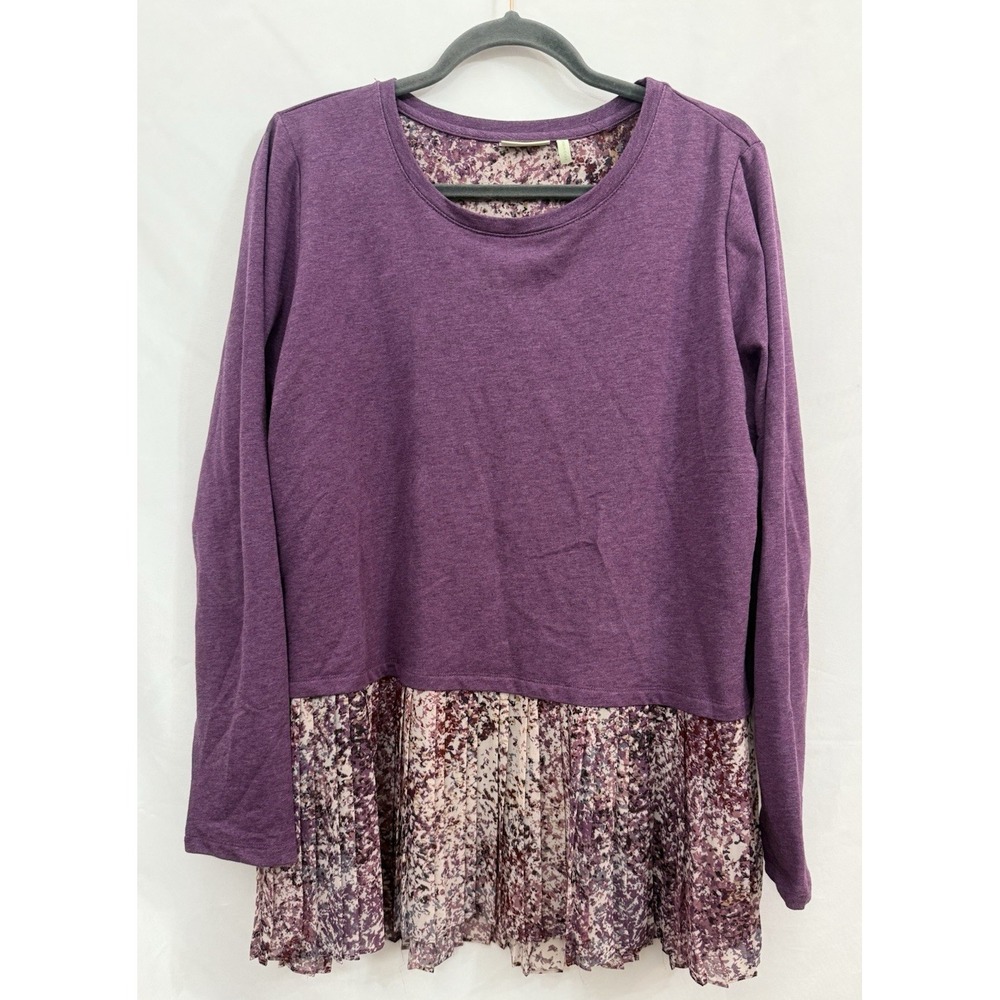 LOGO Lounge‎ Purple French Terry Cross Over Back Top Chiffon Layer Womens Size L